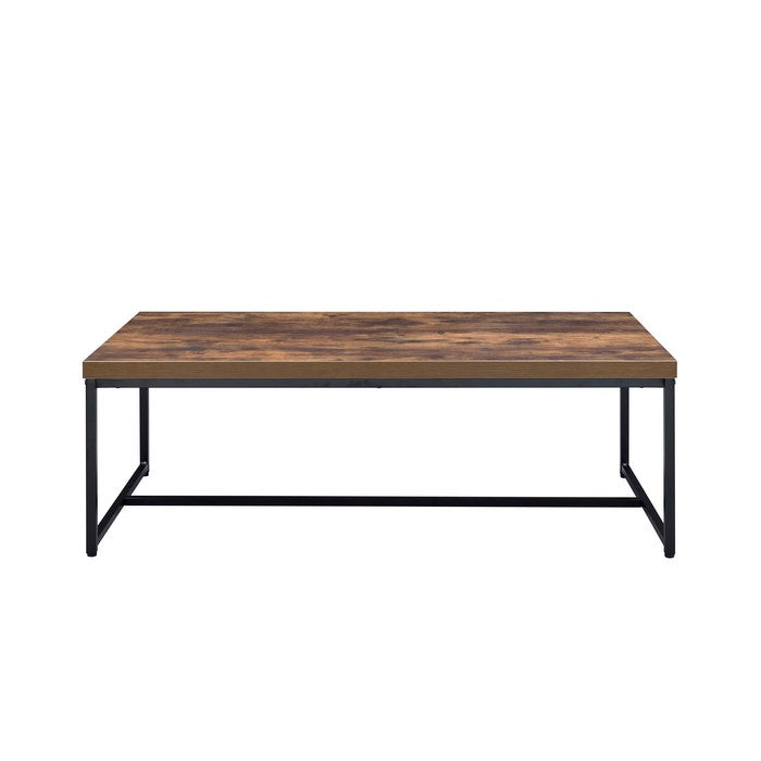 Metal Framed Coffee Table with Wooden Top, Weathered Oak Brown and Black