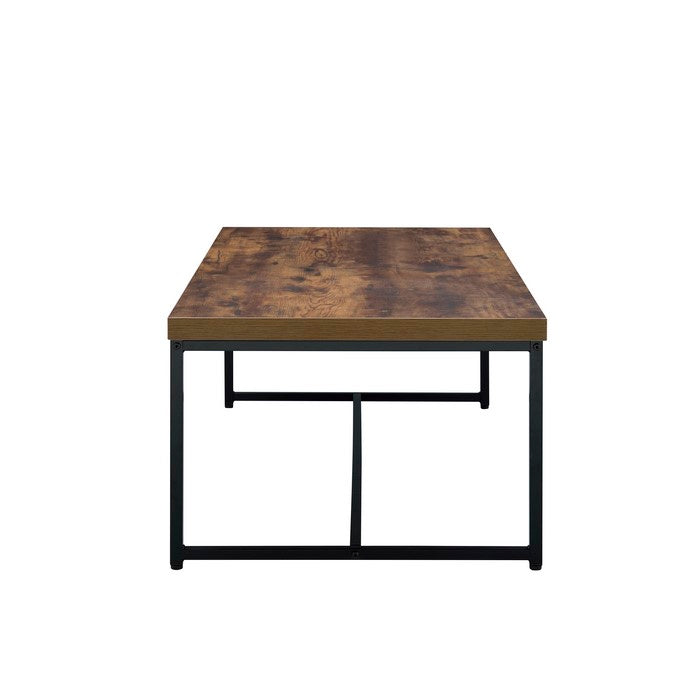 Metal Framed Coffee Table with Wooden Top, Weathered Oak Brown and Black