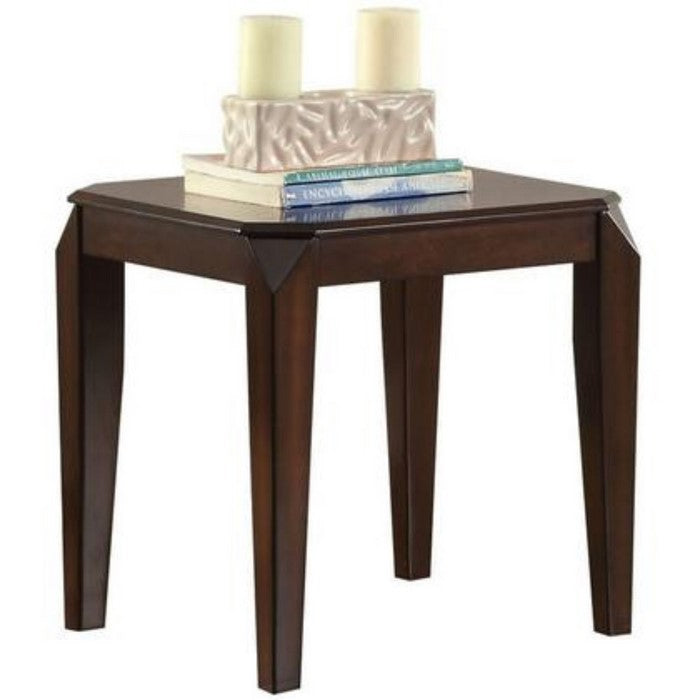 22.5 Inch Wood End Table with Beveled Tapered Legs, Brown