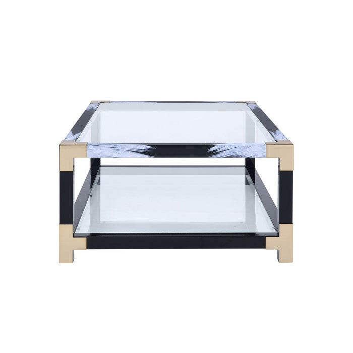 34 Inch Glass Top Rectangular Metal Coffee Table, Black