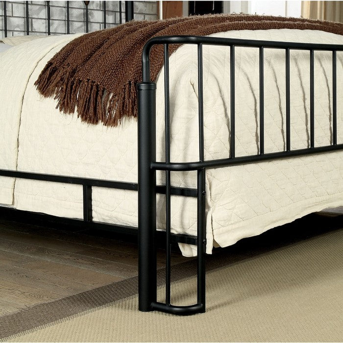 California King Bed with Thin Metal Spindle Headboard And Footboard, Black