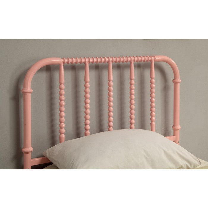 Metal Full Bed with Beaded Headboard And Footboard Design, Pink