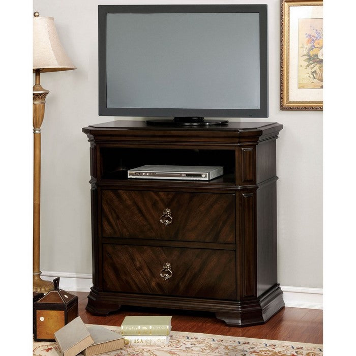 Solid Wood Spacious Media Stand with Clippedecorner And Trim, Espresso Brown
