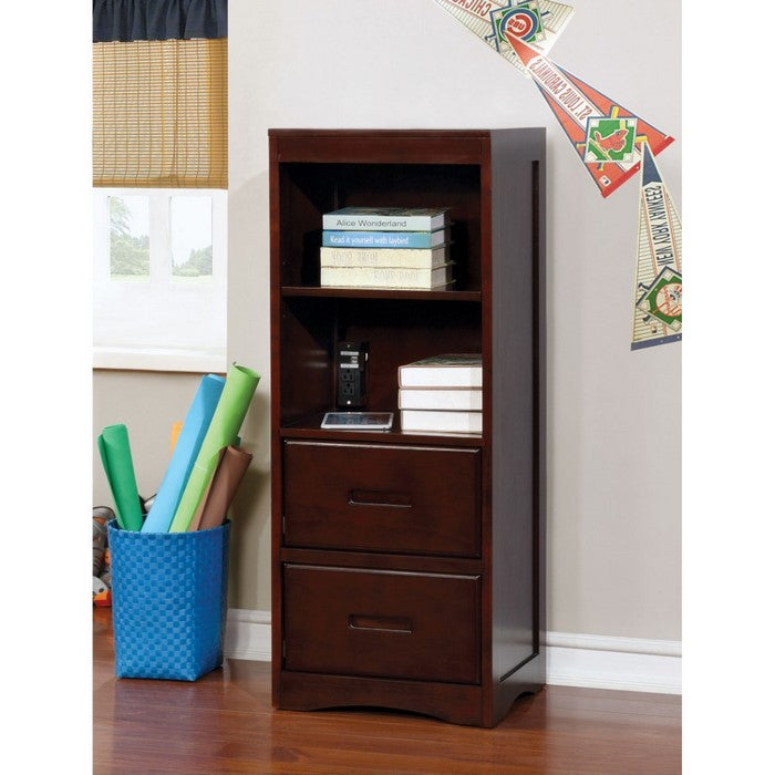 Solid Wood Book Shelf with Spacious Storage and Built In USB Plug, Brown