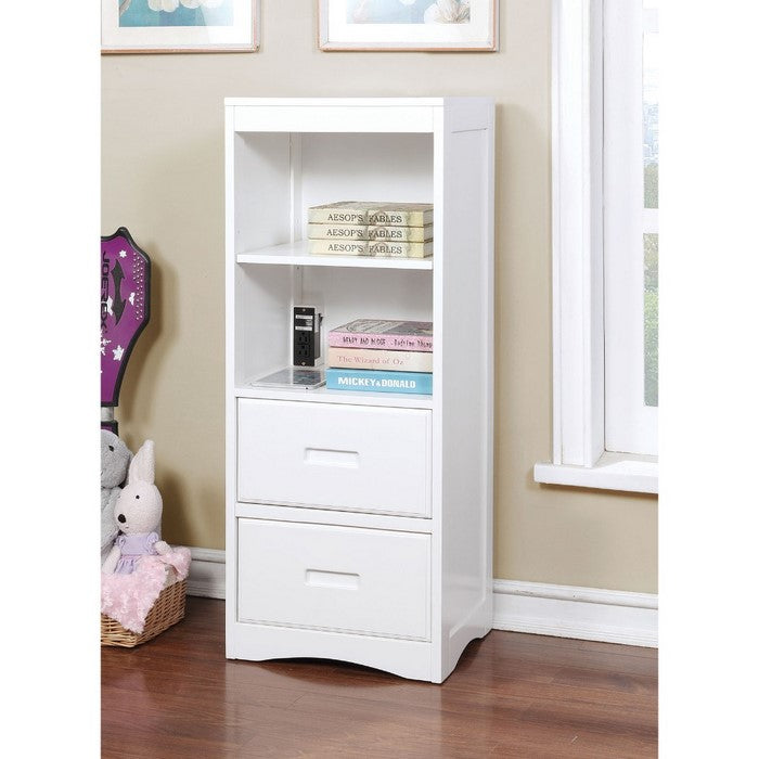Solid Wood Book Shelf with Spacious Storage And Built In USB Plug, White
