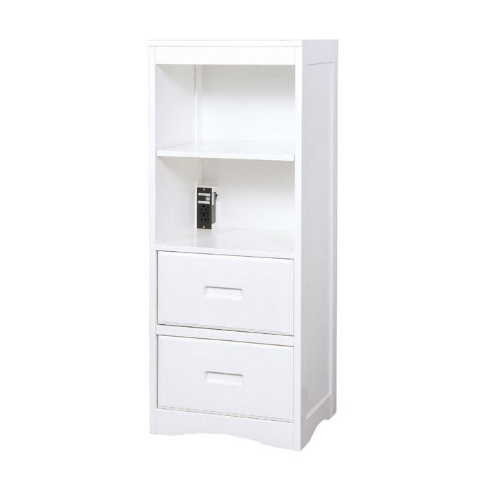 Solid Wood Book Shelf with Spacious Storage And Built In USB Plug, White