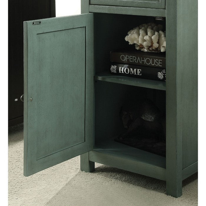 Solid Wood One Drawer And One Door Side Table with Metal Knobs, Green