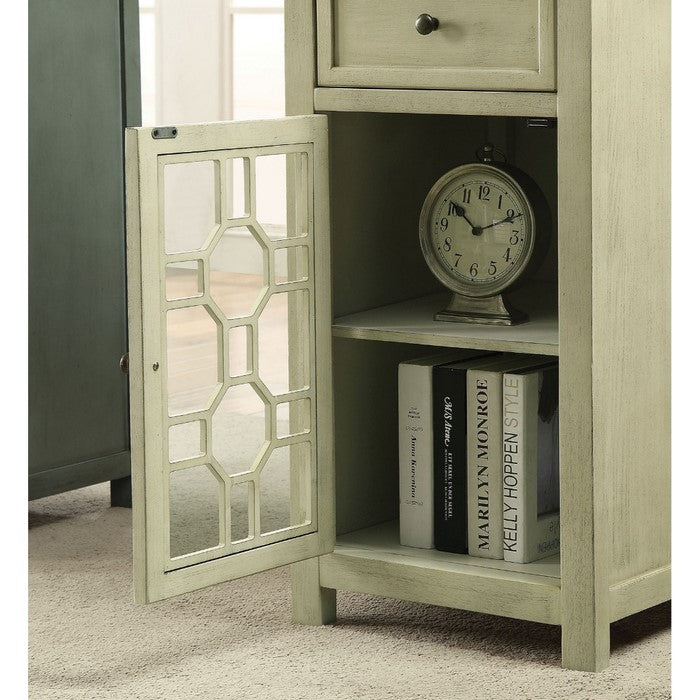 Solid Wood Side Table With Spacious Storage and Cut Out Door Panel, White