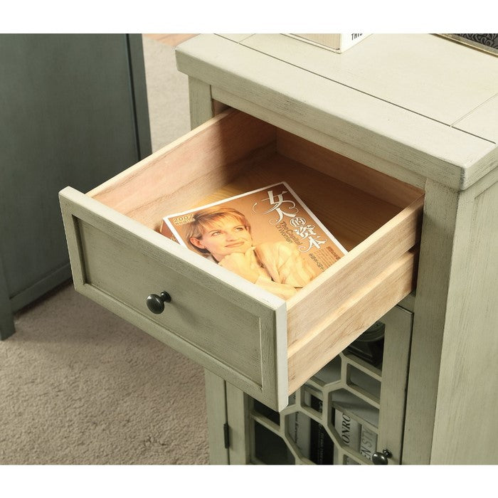 Solid Wood Side Table With Spacious Storage and Cut Out Door Panel, White