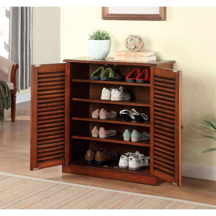 Double Door Solid Wood Shoe Cabinet with Blocked Panel Feet, Brown