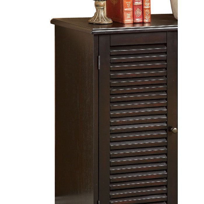 Double Door Solid Wood Shoe Cabinet with Blocked Panel Feet, Espresso Brown