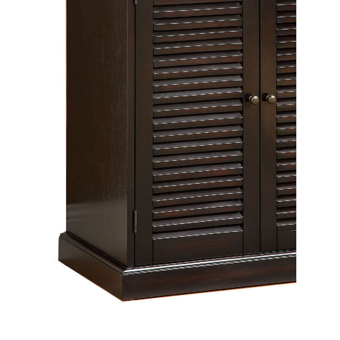 Double Door Solid Wood Shoe Cabinet with Blocked Panel Feet, Espresso Brown
