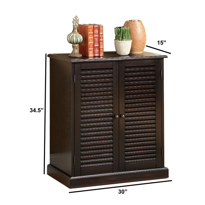 Double Door Solid Wood Shoe Cabinet with Blocked Panel Feet, Espresso Brown