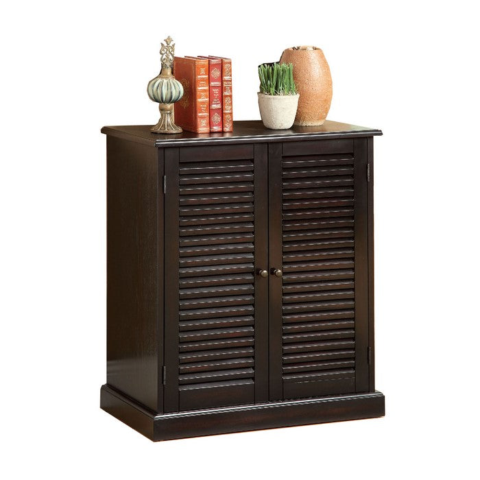 Double Door Solid Wood Shoe Cabinet with Blocked Panel Feet, Espresso Brown