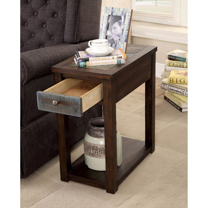 Spacious Solid Wood Rectangular Side Table with USB Outlet, Brown