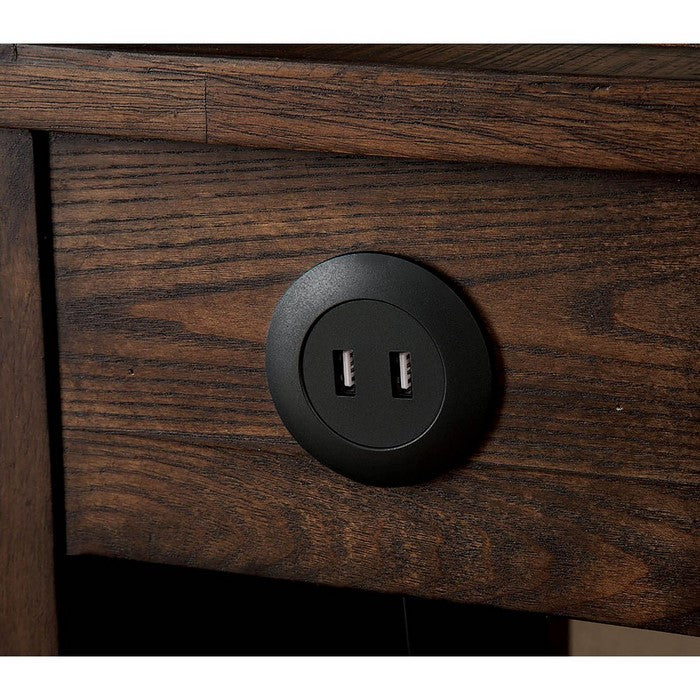 Spacious Solid Wood Rectangular Side Table with USB Outlet, Brown