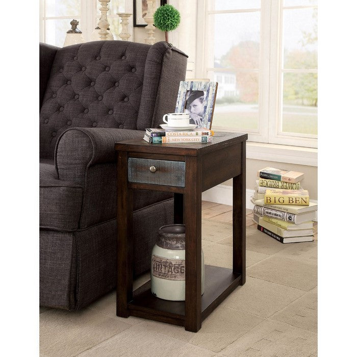 Spacious Solid Wood Rectangular Side Table with USB Outlet, Brown
