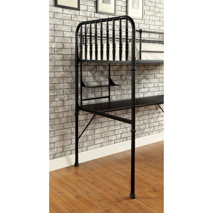 Metal Bunk Bed with Shelf Workstation And Attached Ladder, Black