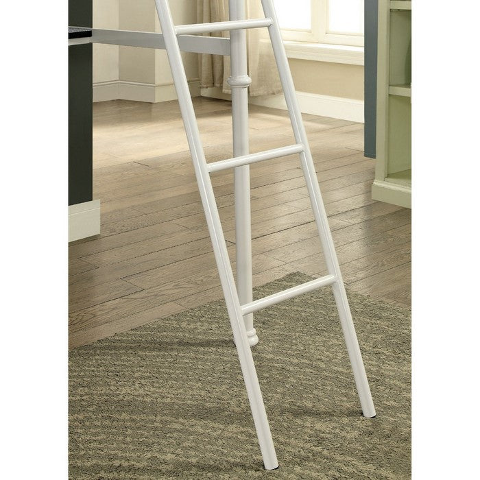 Metal Bunk Bed with Shelf Workstation And Attached Ladder, White
