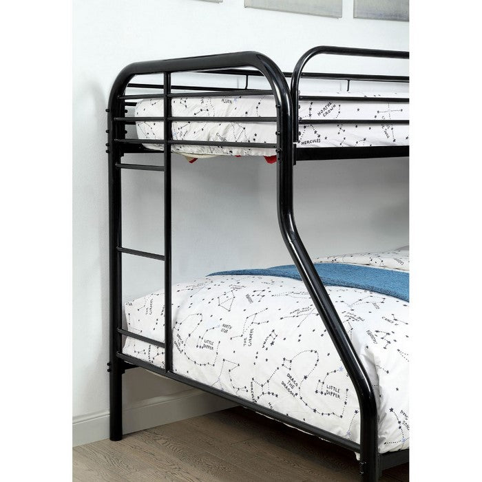 Metal Twin Over Full Bunk Bed with Attached Two Side Ladder, Black