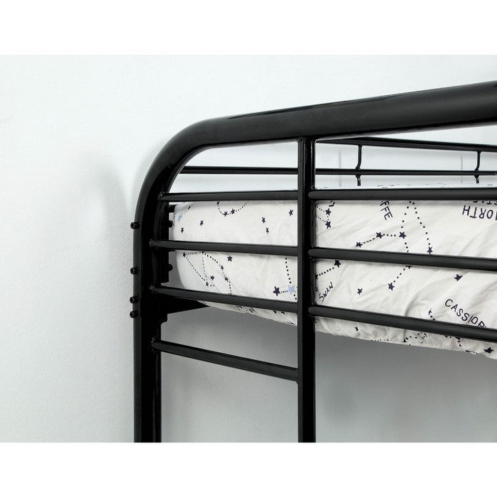 Metal Twin Over Full Bunk Bed with Attached Two Side Ladder, Black