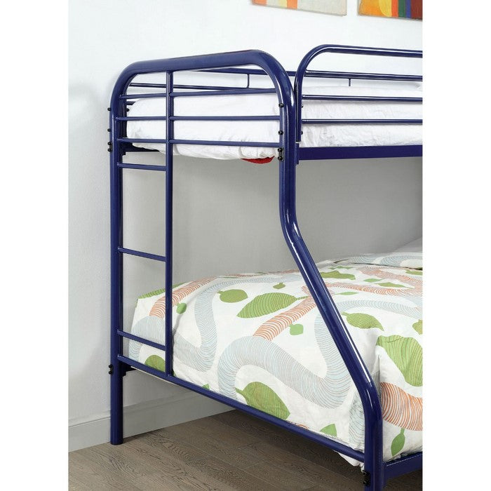Metal Twin Over Full Bunk Bed with Attached Side Rails And Side Ladders, Blue