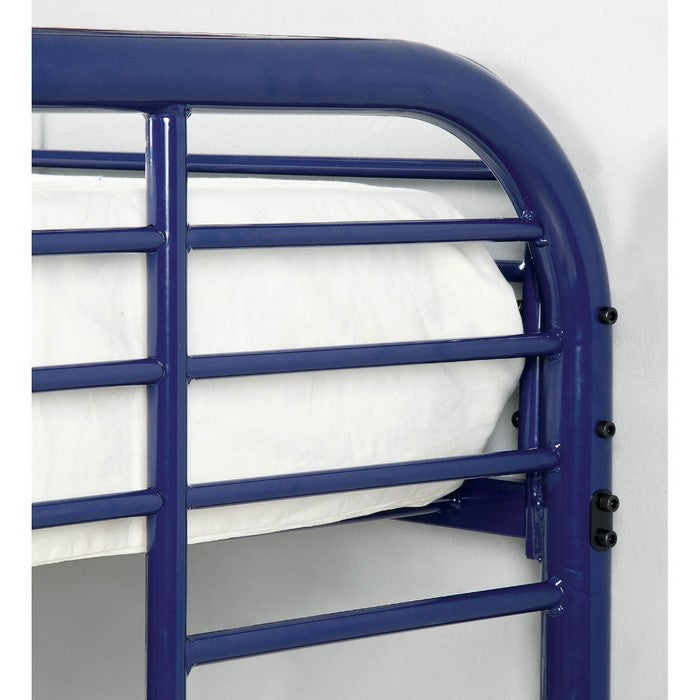 Metal Twin Over Twin Bunk Bed with Attached Side Rails And Side Ladders, Blue