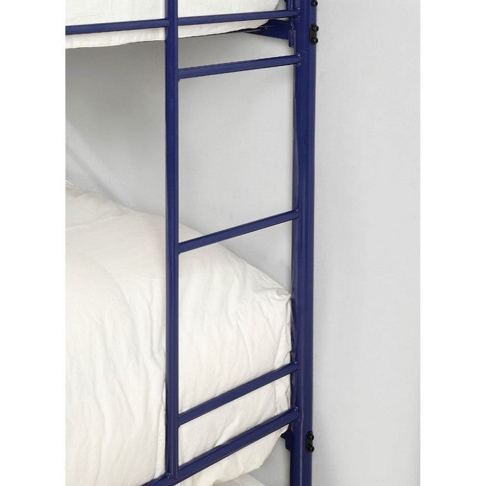 Metal Twin Over Twin Bunk Bed with Attached Side Rails And Side Ladders, Blue