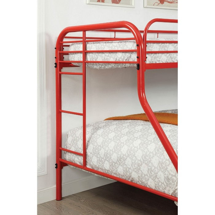 Metal Twin Over Full Bunk Bed with Attached Side Rails And Side Ladders, Red