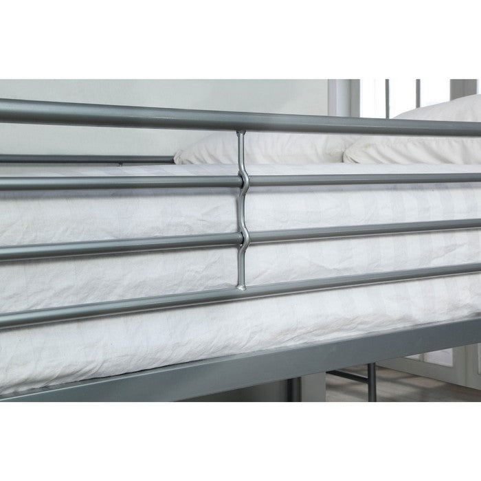 Metal Full Over Full Bunk Bed with Attached Side Rails And Side Ladders, Silver