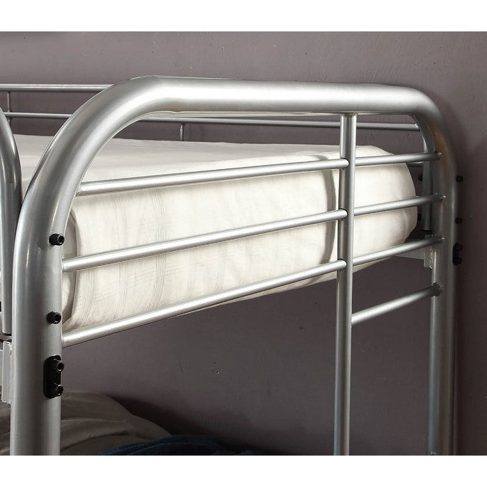 Metal Twin Over Full Bunk Bed with Attached Side Rails And Side Ladders, Silver