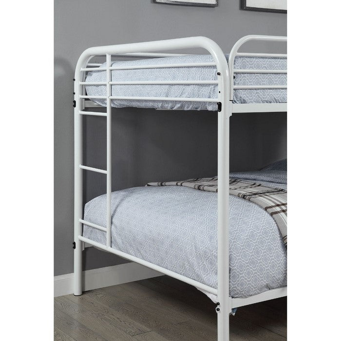 Metal Full Over Full Bunk Bed with Attached Side Rails And Side Ladders, White