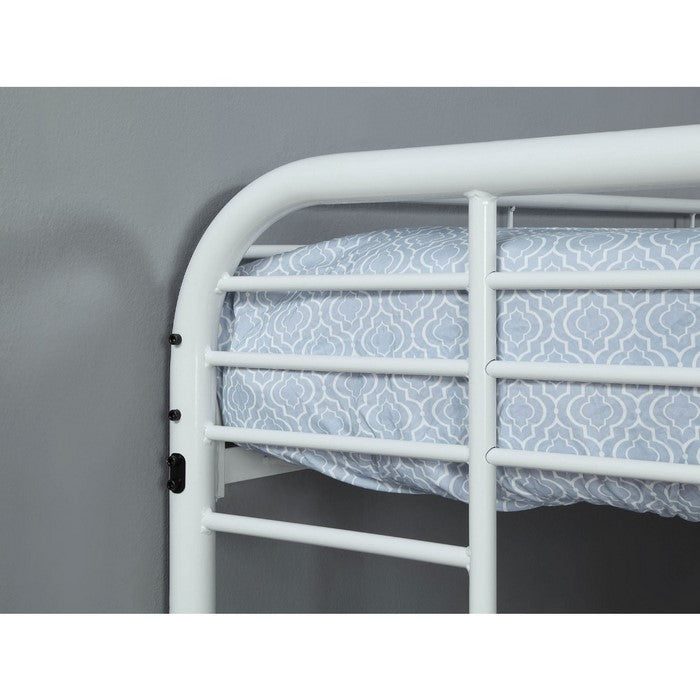 Metal Full Over Full Bunk Bed with Attached Side Rails And Side Ladders, White