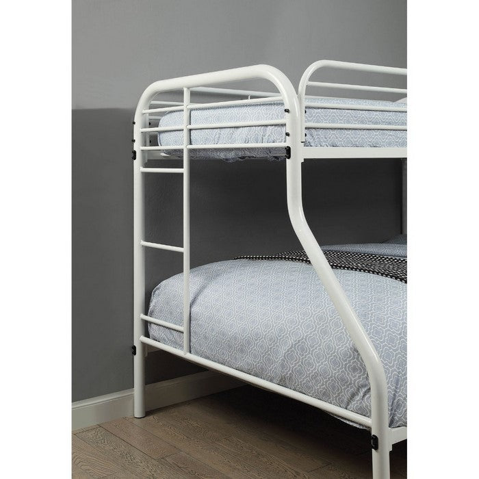 Metal Twin Over Full Bunk Bed with Attached Side Rails And Side Ladders, White