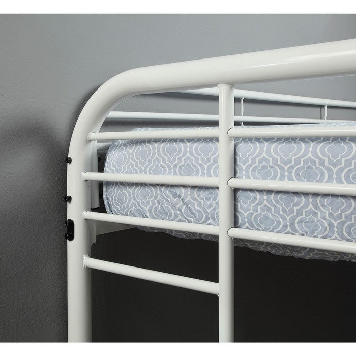 Metal Twin Over Full Bunk Bed with Attached Side Rails And Side Ladders, White