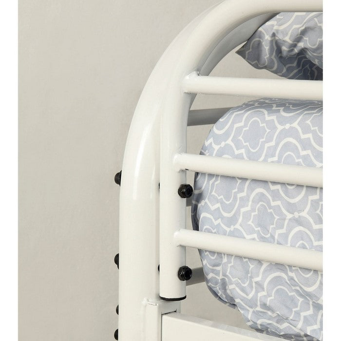 Metal Twin Over Twin Bunk Bed with Attached Side Rails And Side Ladders, White