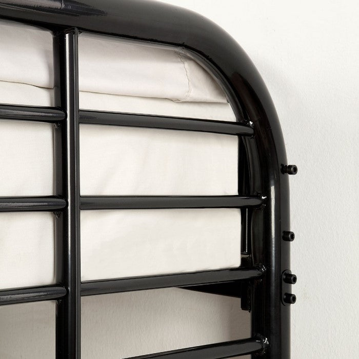 Twin Over Twin Metal Bunk Bed with Side Ladder And C Style Side Rail, Black