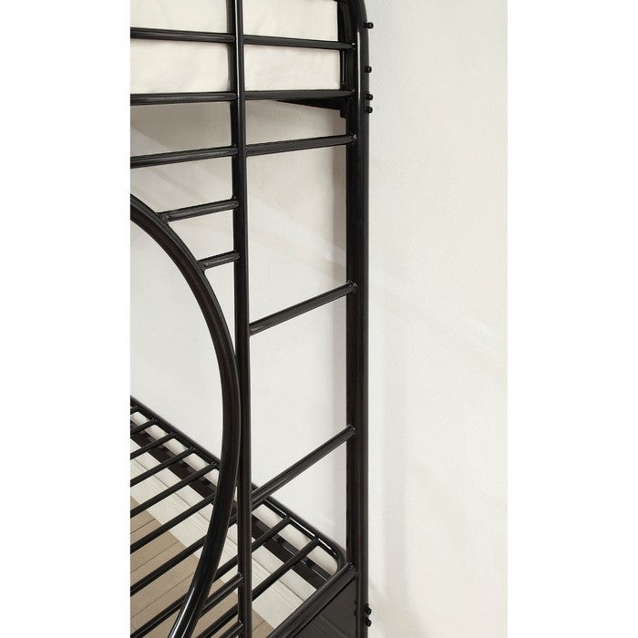 Twin Over Twin Metal Bunk Bed with Side Ladder And C Style Side Rail, Black