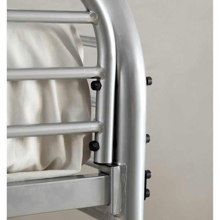 Twin Over Twin Metal Bunk Bed with Side Ladder And C Style Side Rail, Silver