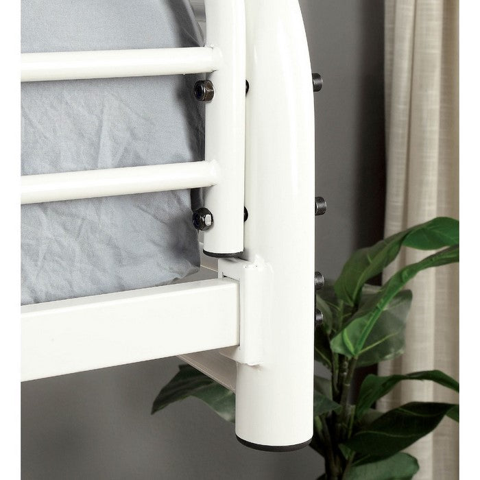 Twin Over Twin Metal Bunk Bed with Side Ladder And C Style Side Rail, White