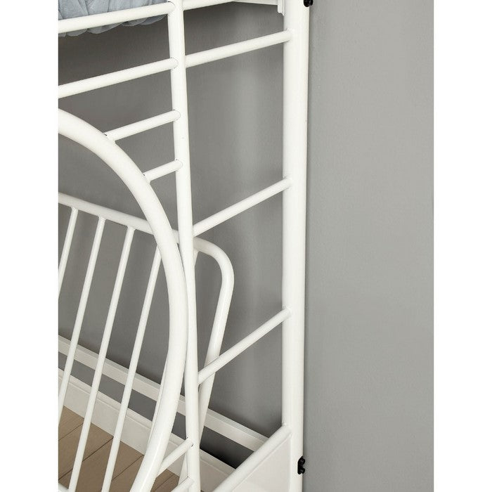 Twin Over Twin Metal Bunk Bed with Side Ladder And C Style Side Rail, White