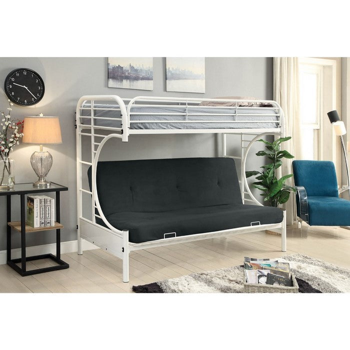 Twin Over Twin Metal Bunk Bed with Side Ladder And C Style Side Rail, White