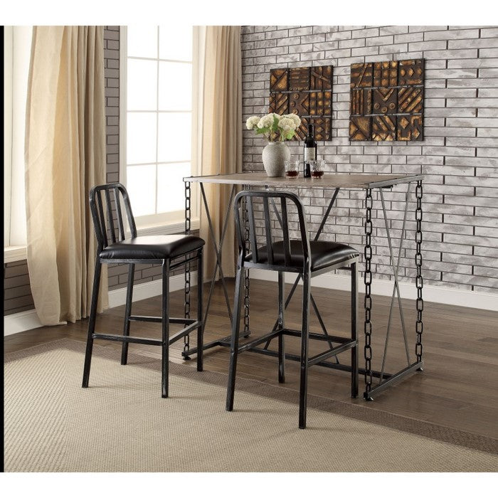 Industrial Style Rectangular Wood and Metal Bar Table, Black and Brown