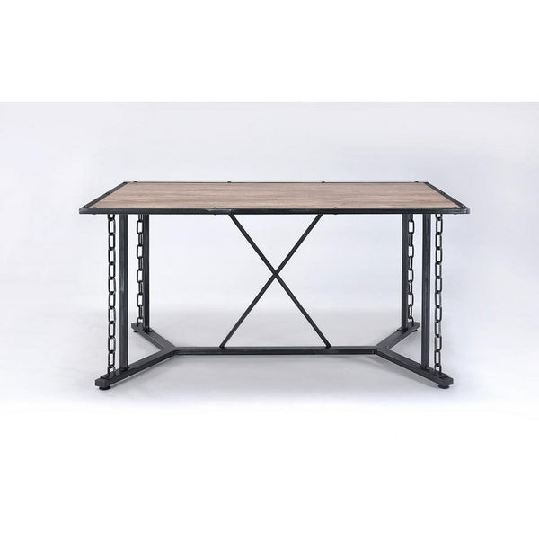 Industrial Style Rectangular Metal Dining Table With Wooden Top, Black
