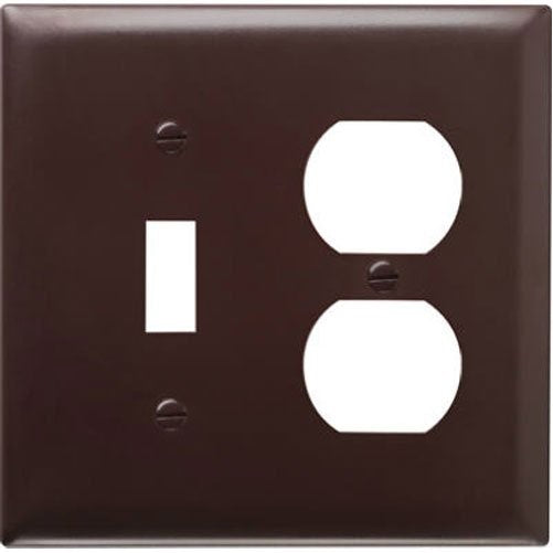 Pass & Seymour SP18U2 Gang 1 Toggle Opening and 1 Duplex Outlet Opening Urea Wall Plate, Brown