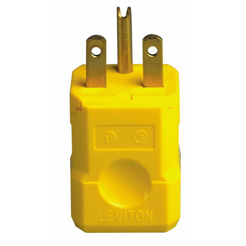 Leviton 15656-VY 15 Amp, 250 Volt, Industrial Grade, Plug, Straight Blade, Grounding, Python, Yellow