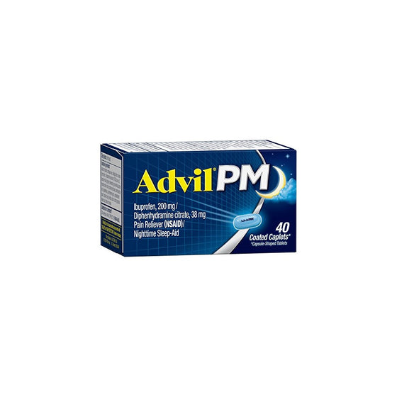 Advil PM (40 Count) Pain Reliever/Nighttime Sleep Aid Coated Caplet, 200mg Ibuprofen, 38mg Diphenhydramine