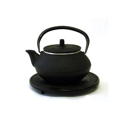Black Cast Iron Teapot With Trivet By Moda - 35 oz