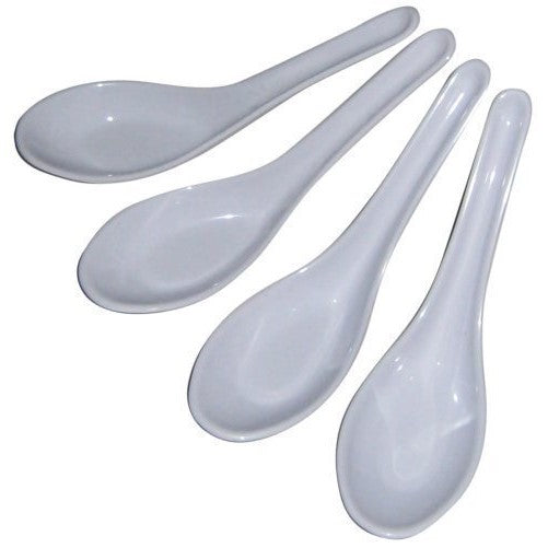 Plastic Dining White Chinese Soup Spoons, Set of 4