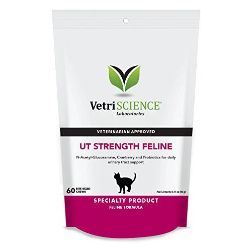VetriScience Laboratories - UT Strength Feline, Urinary Tract Support formula for Cats, 60 Bite Sized Chews